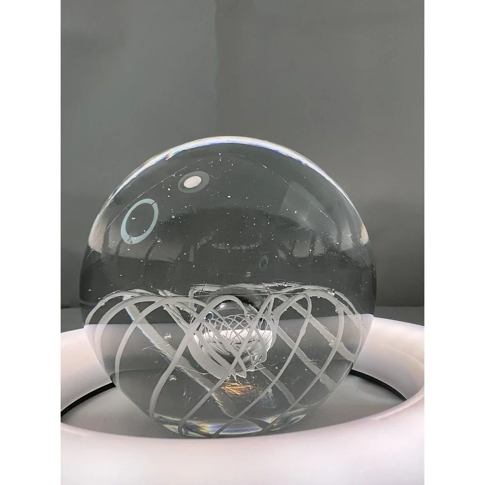 Vtg Paperweight Clear Art Glass Ball With Spiral‎ Design Collectible Decoration